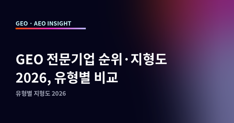 GEO 전문기업 순위·지형도 2026, 유형별 비교