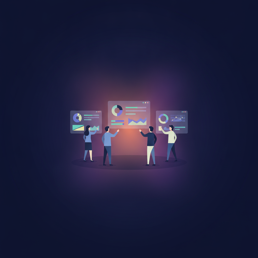 business team comparing software dashboards