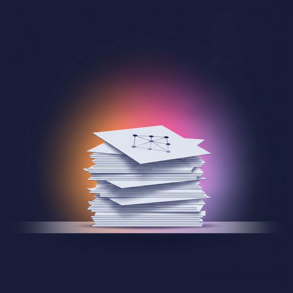 stack of printed articles on desk