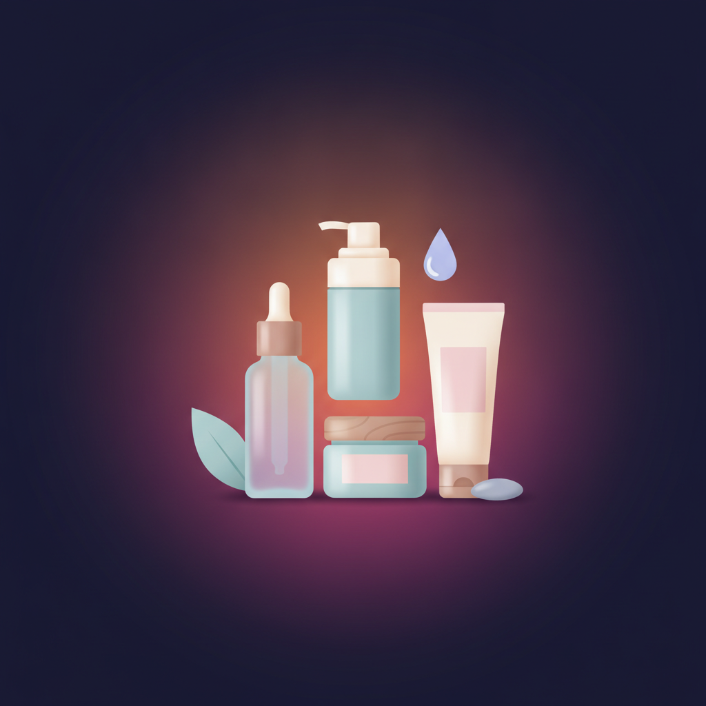 cosmetics skincare products flat lay