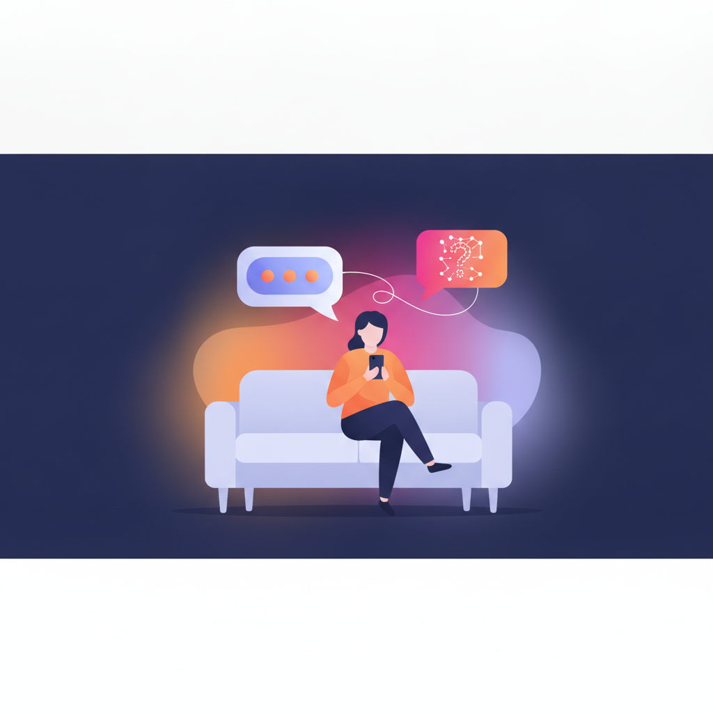 person asking chatbot on smartphone at home